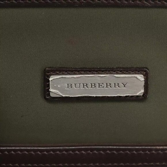 BURBERRY Hand Bag Nylon Leather Khaki Brown Silver Auth - Picture 12 of 16